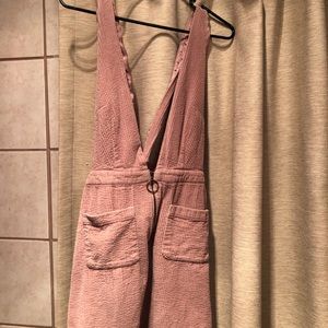 Cute Pink Overall Dress with Pockets